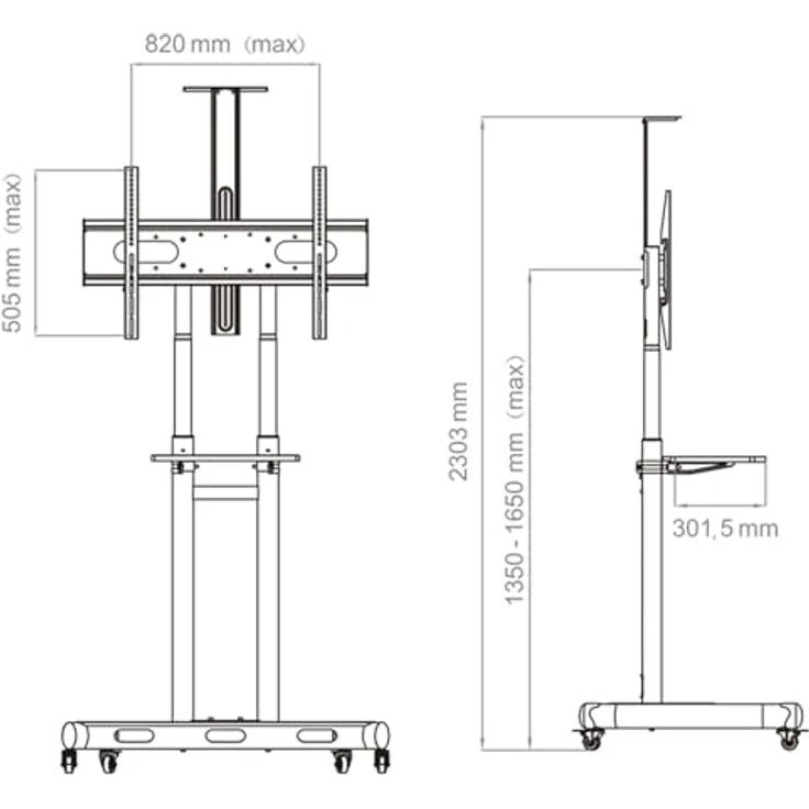 Hagor HP Twin Stand HD (84", 90 kg), TV Ständer, Schwarz, VESA bis 800 x 500 mm, höhenverstellbare Kameraaufnahme und AV-Ablage – Bild 9
