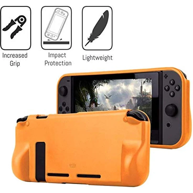 Orzly Nintendo Switch Zubehör Set, Tragetasche, Comfort Grip Case, USB Ladekabel, Kopfhörer, Schutzfolien - ORANGE – Bild 4