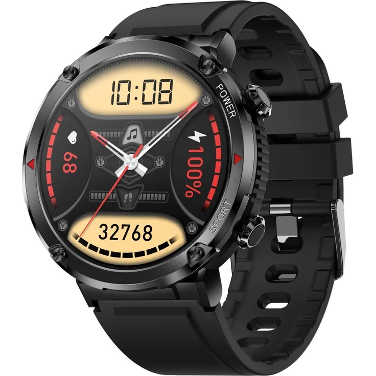 Gravity GT21-3 Smartwatch, 1,6 Zoll Touchscreen, IP67 Staub- und Wasserfest, schwarzes Silikonarmband, Kompatibel mit Android und iOS