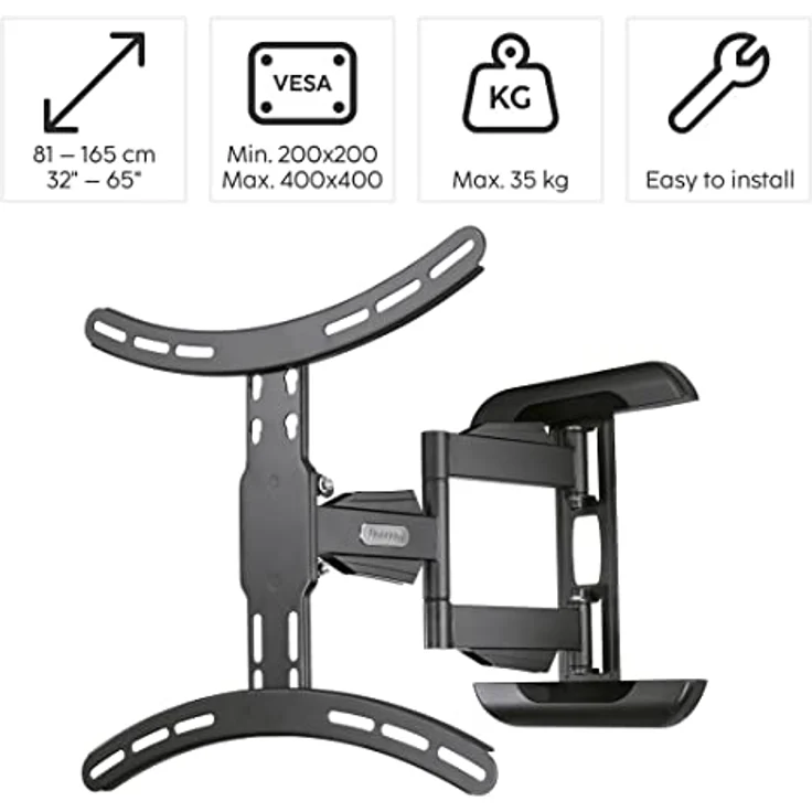 Hama TV-Wandhalterung, schwenkbar, neigbar, ausziehbar, 165 cm (65"), 35 kg, Schwarz – Bild 2