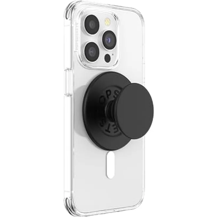PopSockets PopGrip runder Telefongriff, kompatibel mit MagSafe, inkl. Adapterring, kabelloses Laden möglich - Schwarz – Bild 1