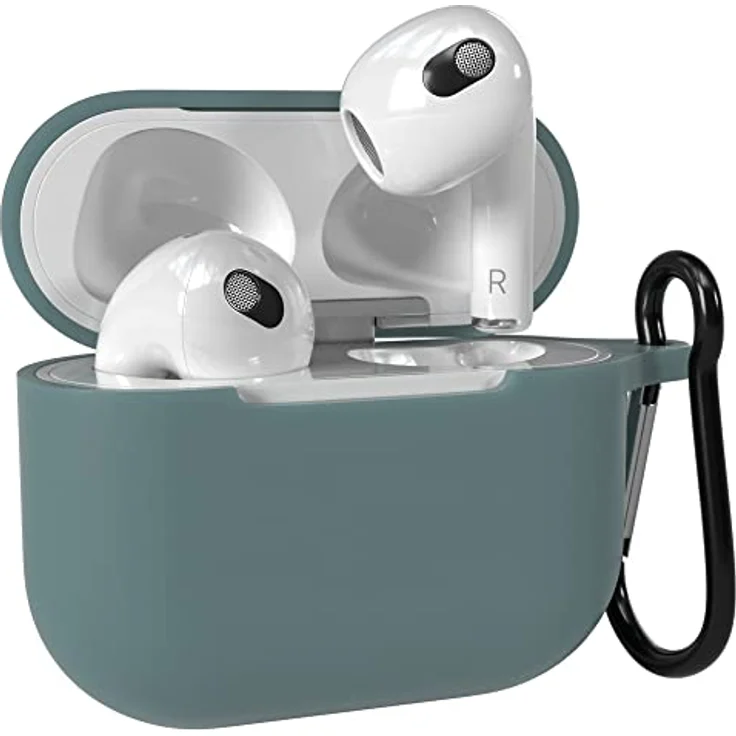 EAZY CASE AirPods 3 Hülle Grün Silikon Case Stoßfest mit Karabiner Schlüsselanhänger Dark Green – Bild 1