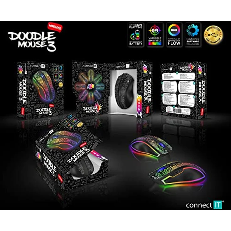 Connect IT CMO-3530-DD, Kabellose Gaming-Maus mit 4800 DPI, programmierbaren Tasten und RGB-Beleuchtung, Schwarz – Bild 6