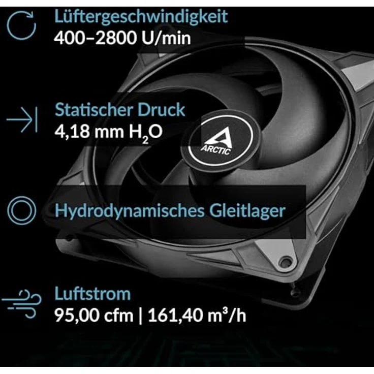 ARCTIC P14 Max (5 Stück) PC Lüfter, High-Performance 140 mm Gehäuselüfter, PWM-gesteuerte 400–2800 rpm, Optimiert für statischen Druck, 0dB-Mode - Schwarz - Preisvergleich – Bild 2