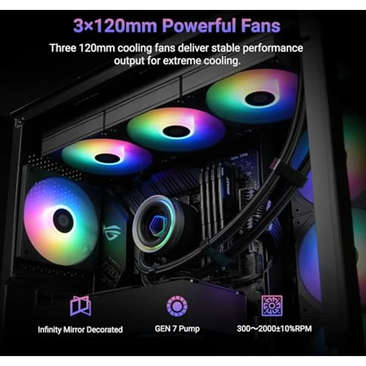 ID-COOLING FX360 INF 360mm Flüssigkeits-CPU-Kühler, AIO mit ARGB-Infinity-Spiegel-Effekt, leiser Betrieb bis 27,2 dB(A) – Bild 4