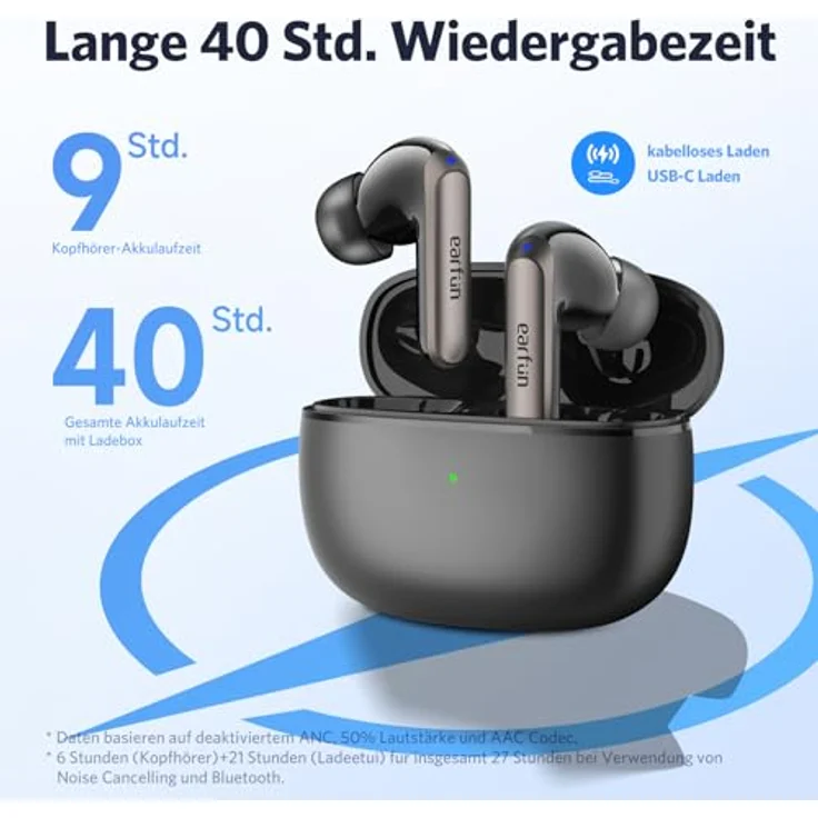 EarFun Air 2 NC Bluetooth Kopfhörer In Ear, Adaptives Hybride Aktives Noise Cancelling Kopfhörer, Hi-Res Audio, LDAC, 3D-Theatermodus, 6 Mikrofone KI Anrufe, 40 Std. Akku, Multipoint, Kabelloses Laden – Bild 5