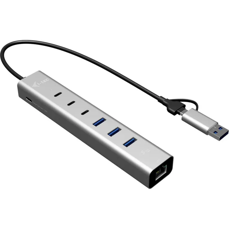i-tec CAHUBMETAL6LANPD USB-Hub, Silber, 6 Ports, USB-C/USB-A, Gigabit Ethernet, 85W Power Delivery