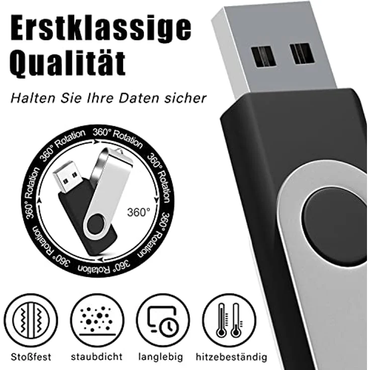 EASTBULL Einklappbarer 4GB USB 2.0 Transmemory Memory Stick, 10 Stück, Schwarz, 360º Swivel Design – Bild 3