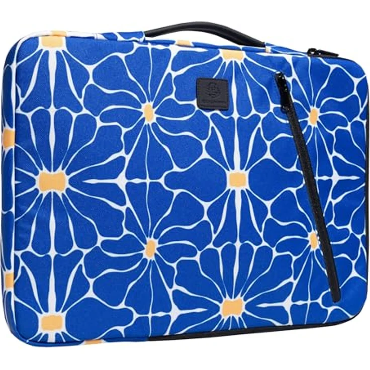Exacompta Laptophülle Flower, Kunstfaser, wasserabweisend, für Notebooks bis 40,6 cm (16 Zoll), blau, mit Schaumstoffpolsterung und einziehbarem Griff – Bild 3