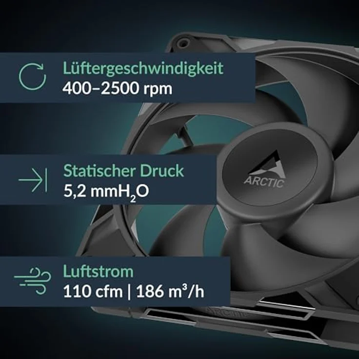 ARCTIC P14 Pro PST, 140 mm PWM Gehäuselüfter mit Y-Kabelsplitter, 400–2500 rpm, hydrodynamisches Gleitlager, schwarz – Bild 2