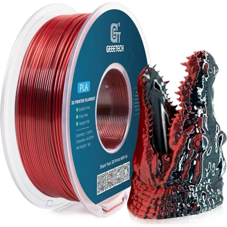 GEEETECH Silk PLA Filament, Dual Color Filament 1,75mm, 2KG für 3D Drucker, Schwarz & Rot, hohe Präzision und perfekter Seideneffekt – Bild 2