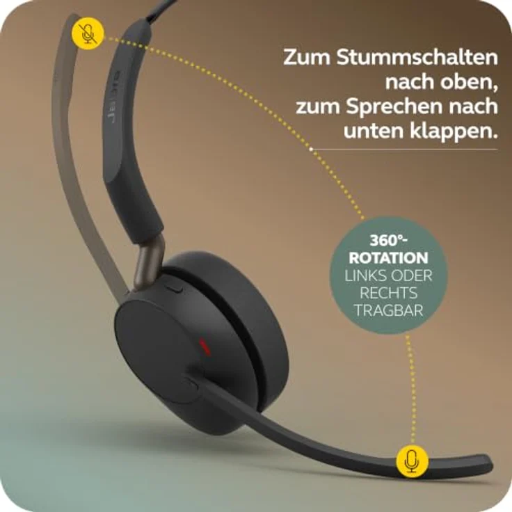 Jabra Evolve3 65 Stereo, LINK 390c, UC On Ear Headset mit 4 Mikrofonen und Geräuschunterdrückung, Bluetooth® Schwarz – Bild 7