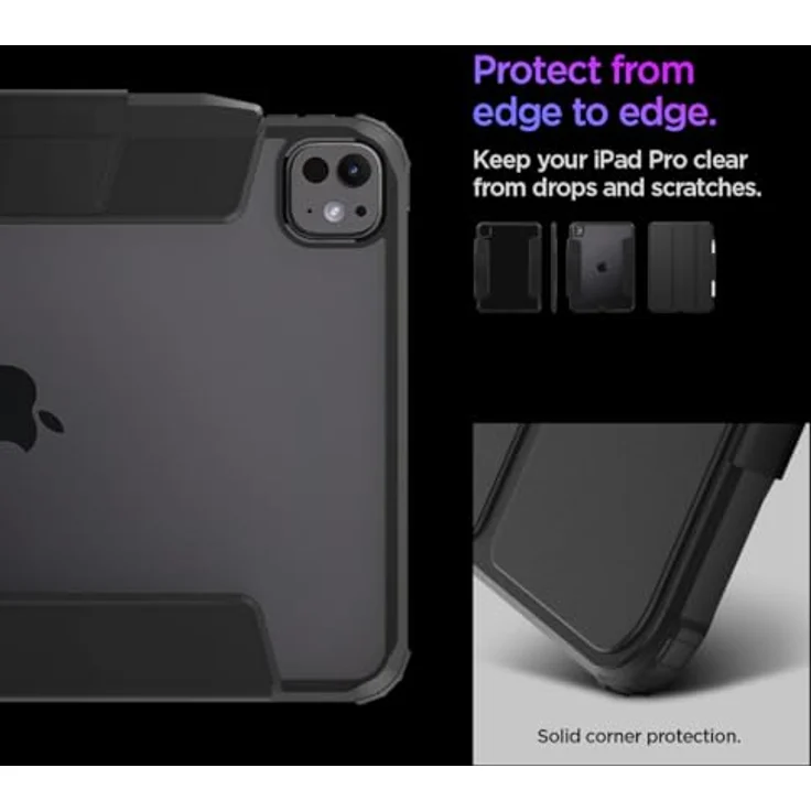 Spigen Ultra Hybrid Pro Hülle für iPad Pro 11 Zoll 5.Generation M4 (2024) - Schutzhülle mit transparenter Rückseitenschale und Stifthalter, veganes Veloleder, Schwarz – Bild 4