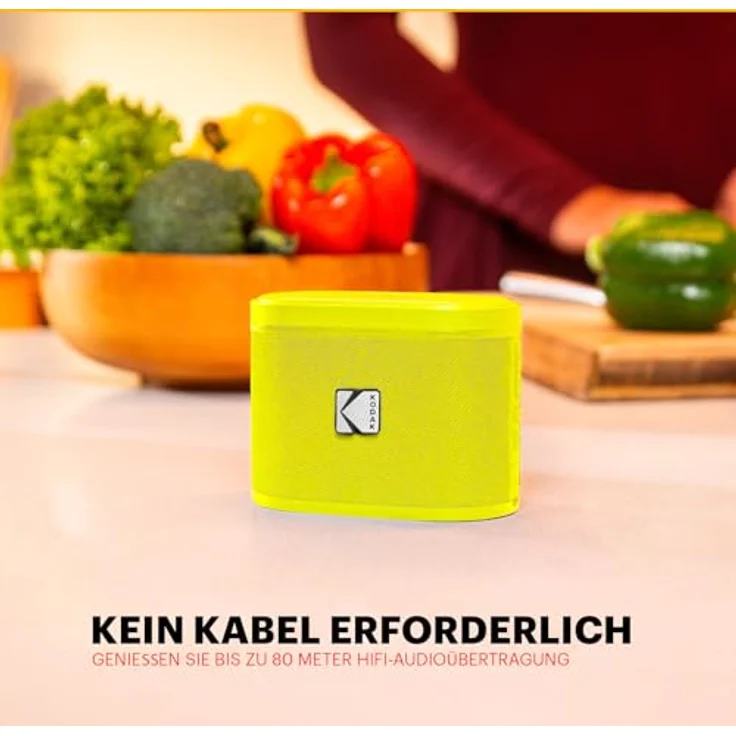 Kodak SOUNDBRIX Tragbarer Bluetooth-Lautsprecher, 5 W RMS, magnetische Dockingstation, verbindet bis zu 100 Lautsprecher, 3 Stunden Akkulaufzeit, gelb – Bild 4