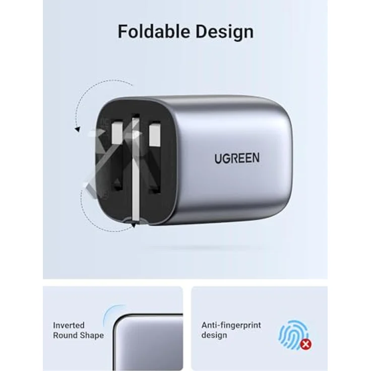 UGREEN Nexode Pro 65W 3-Port GaN Wandladegerät, Grau, Schnellladung für Smartphones, Tablets und Laptops, kompakt und leistungsstark – Bild 8
