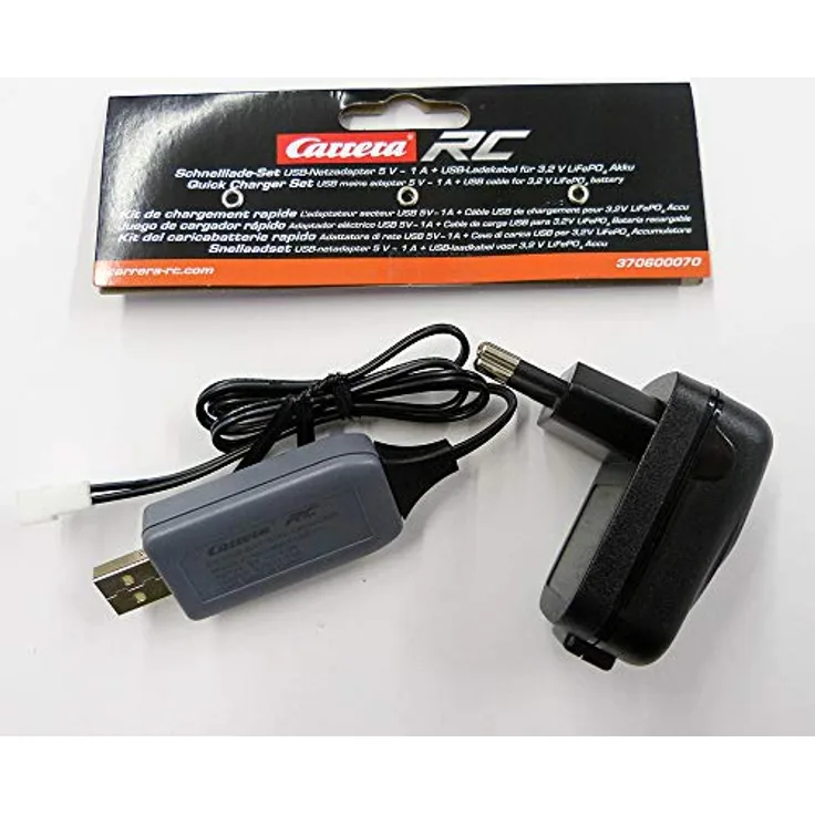 CARRERA RC - Quick Charger SET - 5V 1A USB Charger GS+ USB Cable for 3,2V LifePo4 Battery