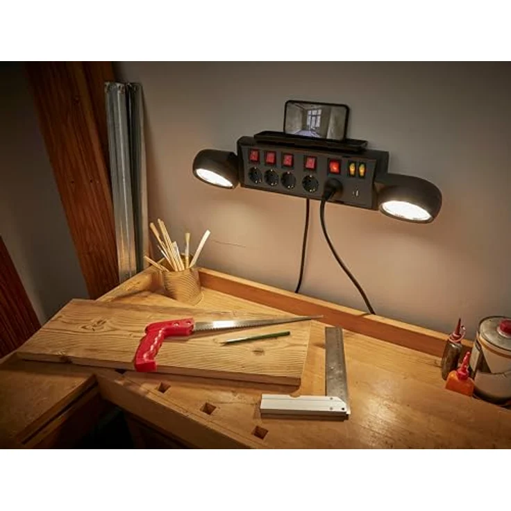 Northpoint LED Steckdosenleiste mit Wandmontage, 4 Steckdosen, 2 USB, 1 USB-C, Smartphonehalterung, 1,8m Kabel – Bild 4