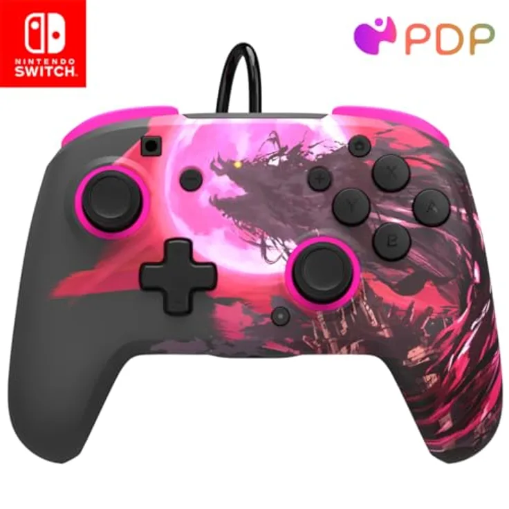 PDP Nintendo Switch Controller with 3.5mm Audio Jack - REMATCH by Calamity Ganon, Gamepad with Programmable Back Buttons, Glow-in-the-Dark Design