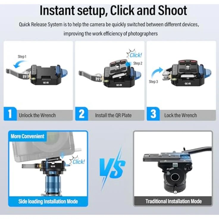 SIRUI QC-55, 55mm Schnellwechselplatte für Arca Swiss, Kamerahalterungsadapter mit 1/4" und 3/8" Gewinde, leichtes Aluminium-Design, integrierte Wasserwaage und Gummimatte – Bild 4