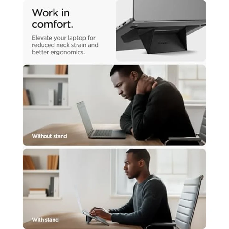 Spigen Slim Fold Laptop Ständer, Höhenverstellbar, Selbstklebend und Anti-Rutsch, Kompatibel mit MacBook Pro, MacBook Air 11"-16" - Schwarz – Bild 3