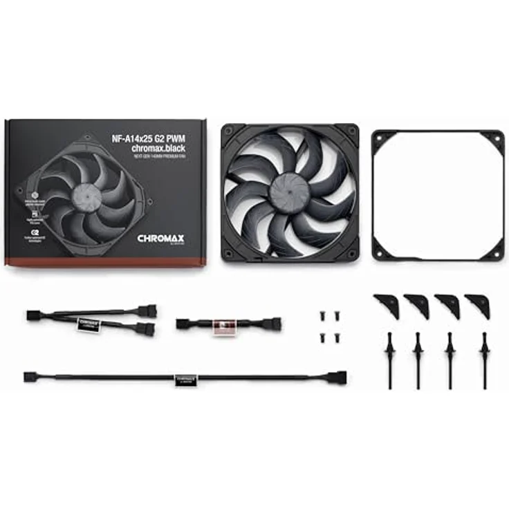 Noctua NF-A14x25 G2 PWM chromax.black, 140mm Premium-Gehäuselüfter mit revolutionärer Kühlleistung, 4-Pin, Schwarz – Bild 5