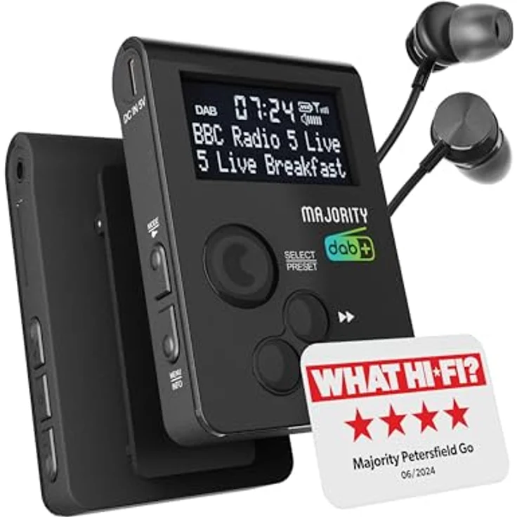 Majority Petersfield Go Original Pocket DAB Radio, tragbares DAB+/FM-Radio mit wiederaufladbarem Akku und 20 Senderspeichern – Bild 1