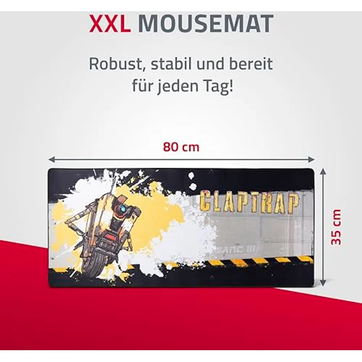 DEVplus Borderlands XXL Mousepad Claptrap, Mausmatte 80 x 35 cm, rutschfeste Gummirückseite, mehrfarbig, offiziell lizenziert – Bild 2
