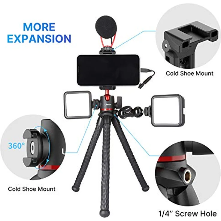 Ulanzi MT-33 Flexibles Octopus-Stativ XL mit Zubehörschuh, max. Höhe 300 mm, ABS+TPR – Bild 4
