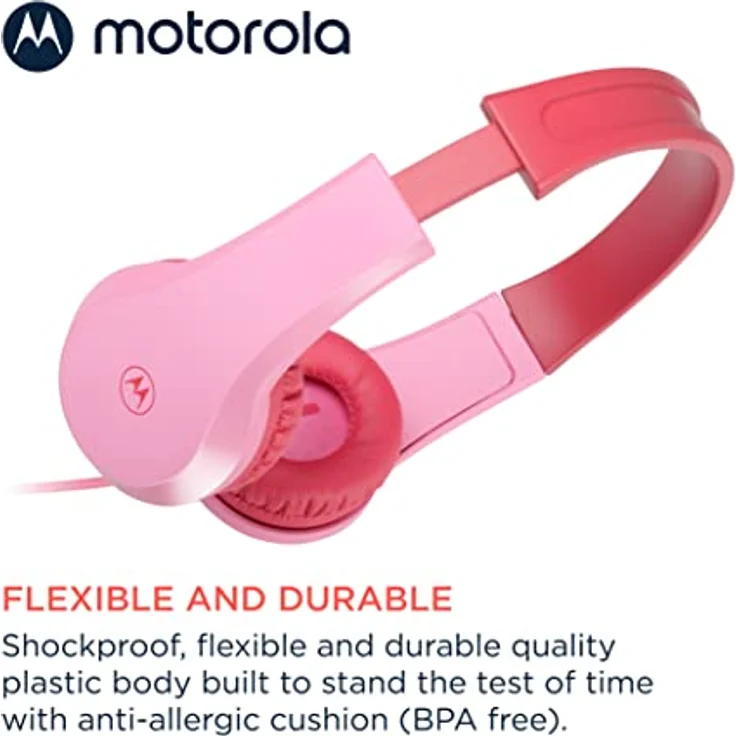 Motorola Sound MOTO JR200, Kinder Kopfhörer mit Kabel, Lautstärkebegrenzung 85 dB, Audio Splitter, BPA-frei, ab 3 Jahren, Rosa – Bild 3