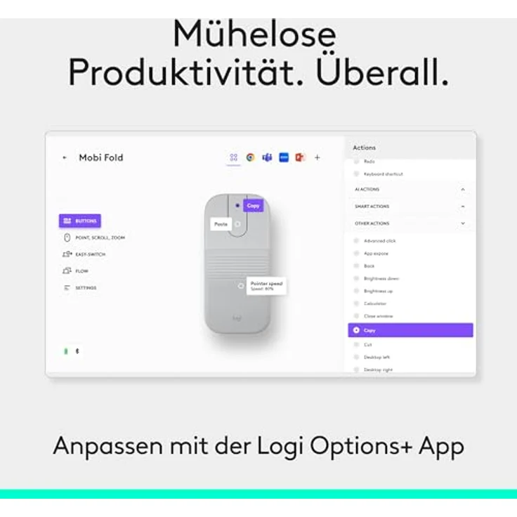 LOGITECH Mobi Fold kabellose faltbare Maus, präzise 4K DPI-Abtastung, adaptive Touch-Bildlauf, Off White – Bild 8