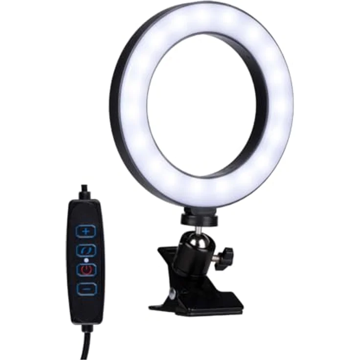 Grundig Ringlicht LED Selfie Ringlicht mit Clip, ∅ 15,6 cm, 48 LEDs, stufenlos dimmbar, 3 Lichtfarben – Bild 2