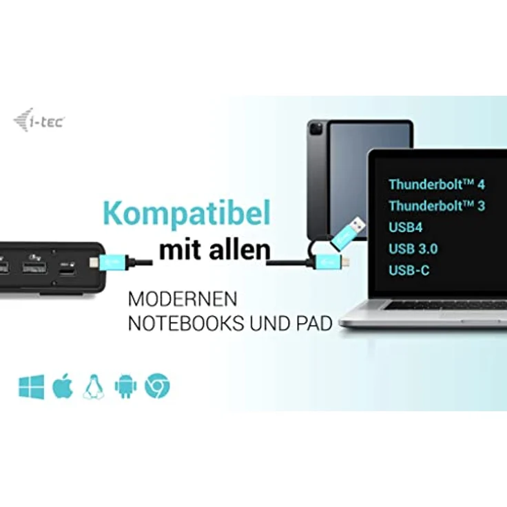 i-tec USB 3.0 / USB-C/Thunderbolt 3 Dual Display Docking Station Gen2 mit Stromversorgung 100W – Bild 4