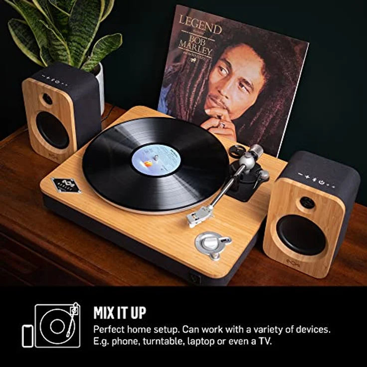 House of Marley Get Together Duo Bluetooth Lautsprecher Bambus - Nachhaltig hergestellte Regallautsprecher, PC Lautsprecher, Soundbar, Netz/25 Std Akku, High-Definition Verstärker, Amazon Exklusiv – Bild 5