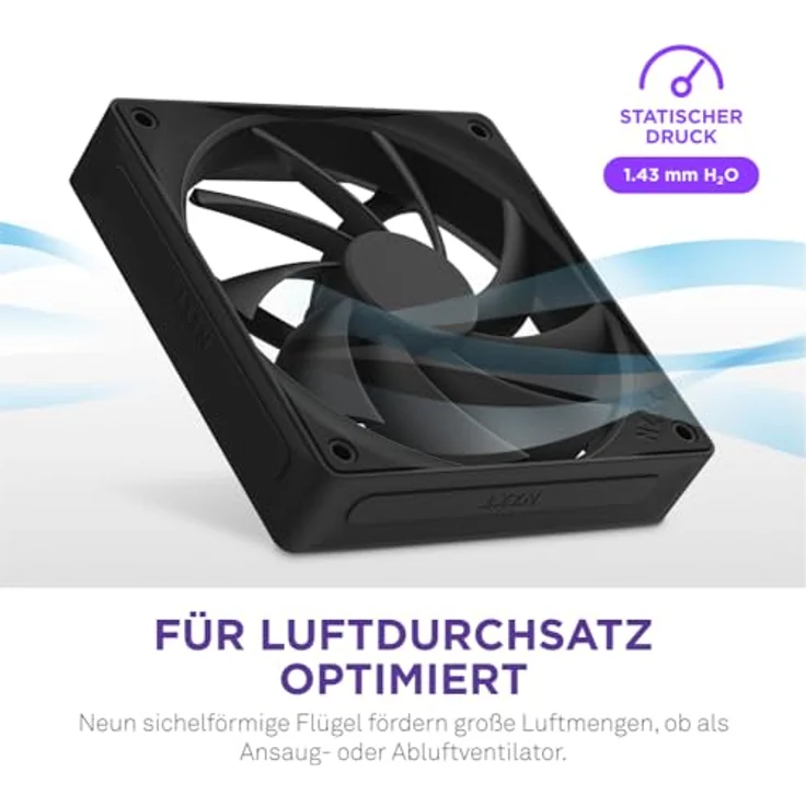 NZXT F120Q V2, 120mm Gehäuselüfter mit hydrodynamischen Gleitlagern und PWM-Steuerung, schwarz – Bild 2