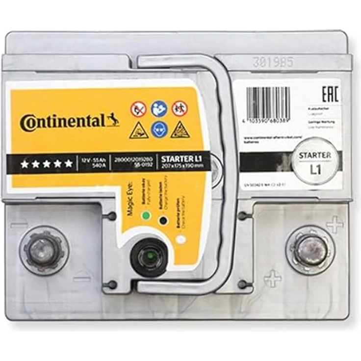 Continental Starterbatterie 12V 55Ah 540A/EN L1, Blei-Kalzium-Batterie mit B13 Bodenleistenausführung – Bild 3