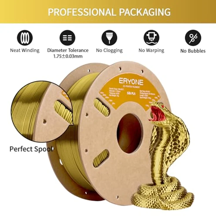 ERYONE Silk PLA Filament 1.75 mm, 3D Drucker Filament PLA Silk in Seiden Brass, 1 kg/Spule, hohe Kompatibilität, biodegradierbar – Bild 2