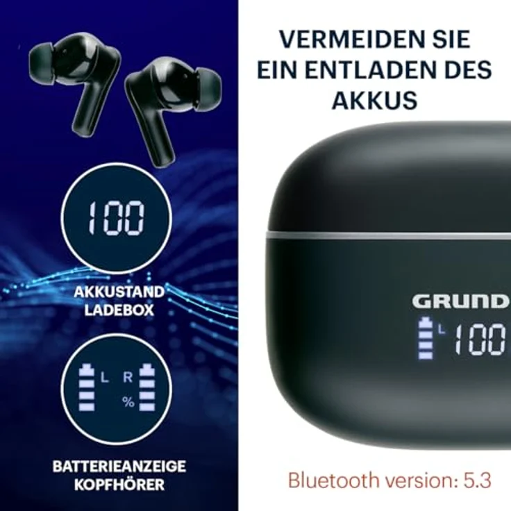 Grundig Bluetooth In Ear Ohrhörer, kabellos mit LED-Anzeige, 6,5 Std Wiedergabezeit, Ladeetui und USB-C Kabel, 300mAh, Active Noise Cancelling – Bild 6