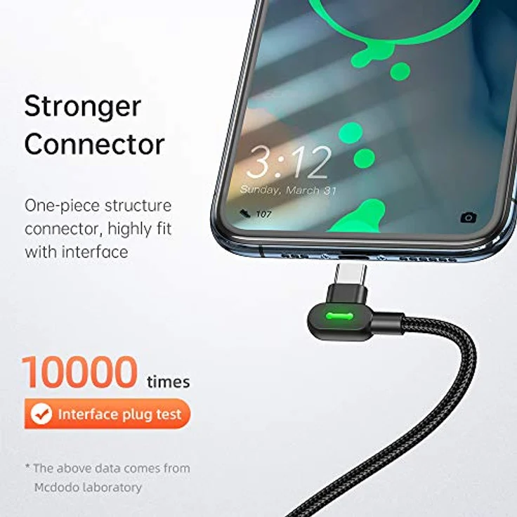 Mcdodo 90 Grad Button PD Kabel USB-C auf USB-C 2 Meter LED Datenkabel Ladekabel Typ-C Anschluss für Smartphone – Bild 6