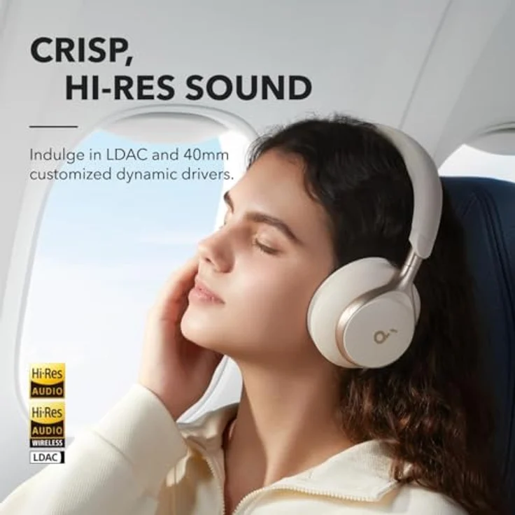 soundcore by Anker Space One Kabellose Kopfhörer, Aktives Noise Cancelling mit 2X stärkere Stimmunterdrückung, 40h Wiedergabe, Hi-Res Audio, Bluetooth 5.3, Farbe: Cafe Latte – Bild 4