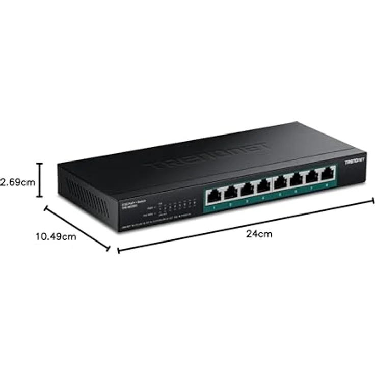 Trendnet 8-Port 2.5G PoE++ Switch, unmanaged Netzwerk Switch mit 230 Watt Gesamtbudget, 40 Gbit/s Switching-Kapazität, Jumbo-Frame-Unterstützung, Schwarz – Bild 14