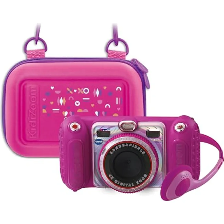Vtech KidiZoom Duo Pro pink inkl. Tragetasche pink, Digitalkamera für Kinder mit AR-Spielen