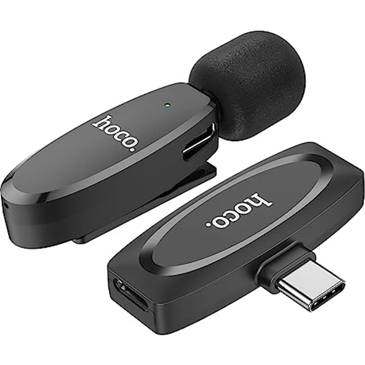 Hoco L15 - Crystal Lavalier Digitales Mikrofon, kabellos, mit Typ-C-Stecker, Nutzungszeit: bis zu 6 Stunden, kompatibel mit Huawei Xiaomi OnePlus Oppo - Schwarz – Bild 5