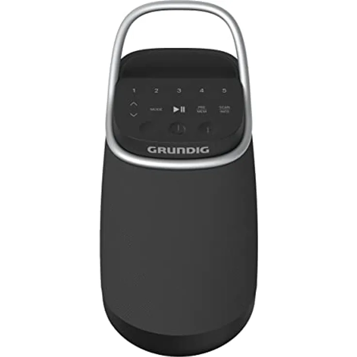 GRUNDIG Bluetooth Lautsprecher GBT Band 360, Musikbox, 360°-Sound, 12 Watt RMS, bis zu 30 m Reichweite, bis zu 19 Stunden Akkulaufzeit, DAB+ und FM Radio, AUX Input, OLED Monochrome Display, Schwarz