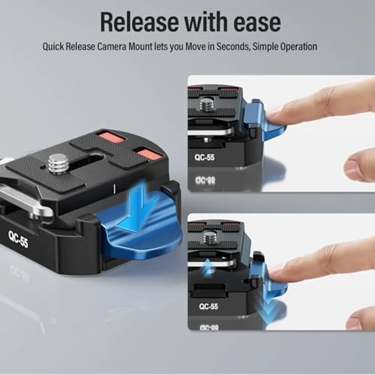 SIRUI QC-55, 55mm Schnellwechselplatte für Arca Swiss, Kamerahalterungsadapter mit 1/4" und 3/8" Gewinde, leichtes Aluminium-Design, integrierte Wasserwaage und Gummimatte – Bild 5