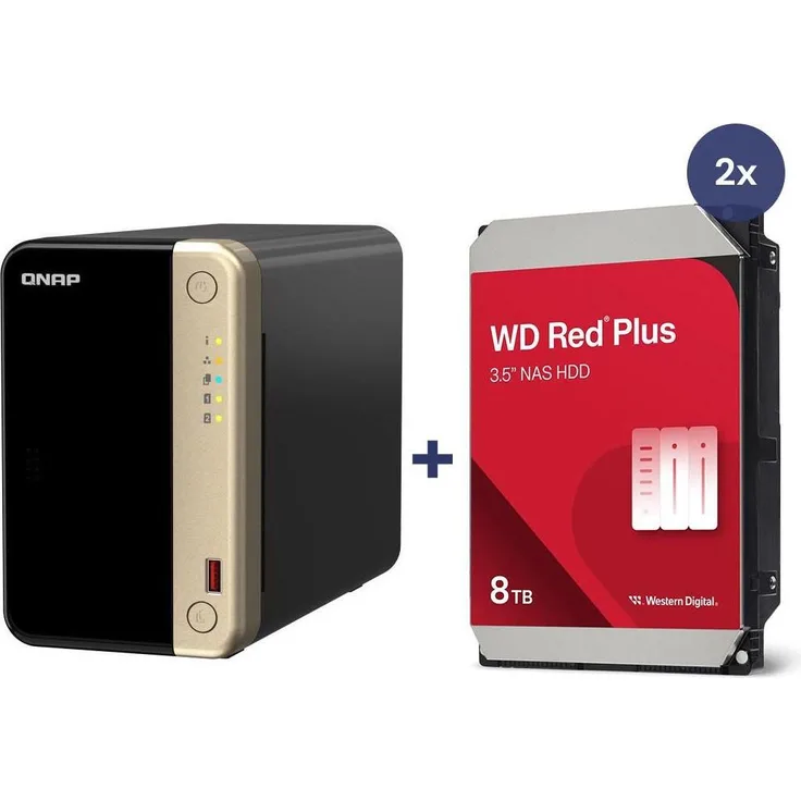 QNAP NAS TS-264-8G, 2-Bay Network Attached Storage mit 16TB (2x 8TB WD Red) und 8GB RAM