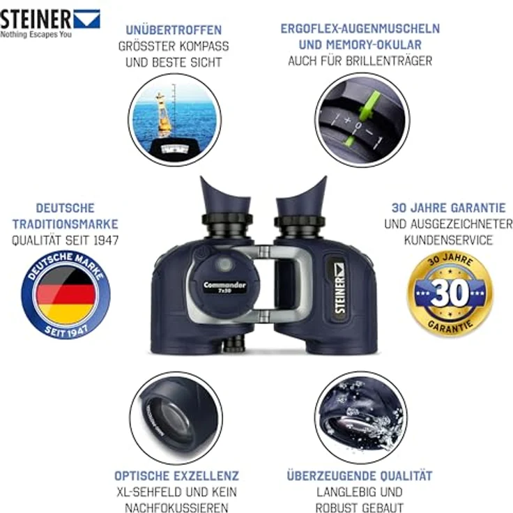 Steiner Marine-Fernglas Commander 7x50c - HD-stabilisierter Kompass, 10m wasserdicht, extrem robust, deutsche Marken-Qualität – Bild 2
