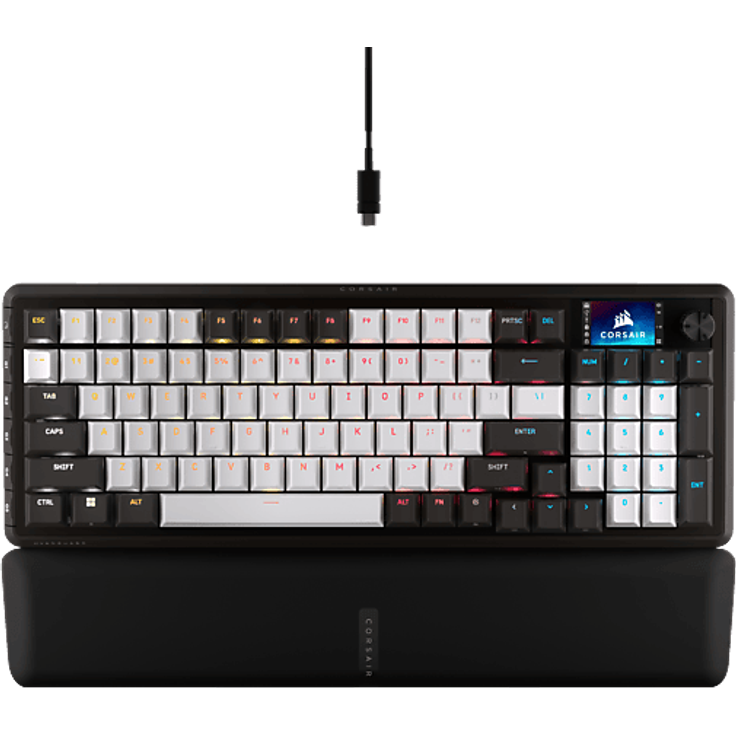 CORSAIR VANGUARD 96, Mechanische Gaming Tastatur, Kabelgebunden, Mit LCD-Display, 8.000-Hz-Hyperpolling, Schwarz-Weiß