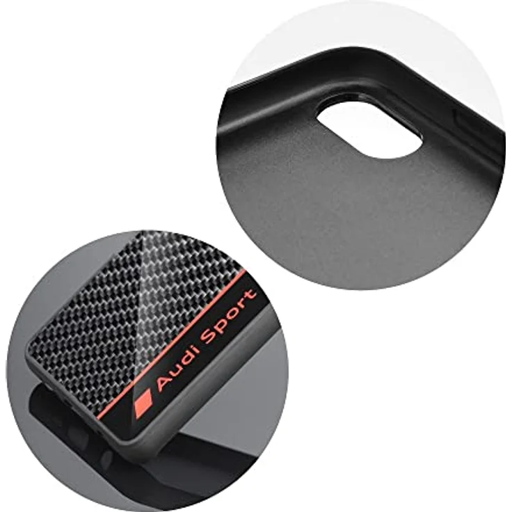 Audi Sport Handyhülle für iPhone 16 Pro Max, Stoßabsorbierende Carbon-Hülle mit präzisen Aussparungen, Schwarz mit roten Details – Bild 4