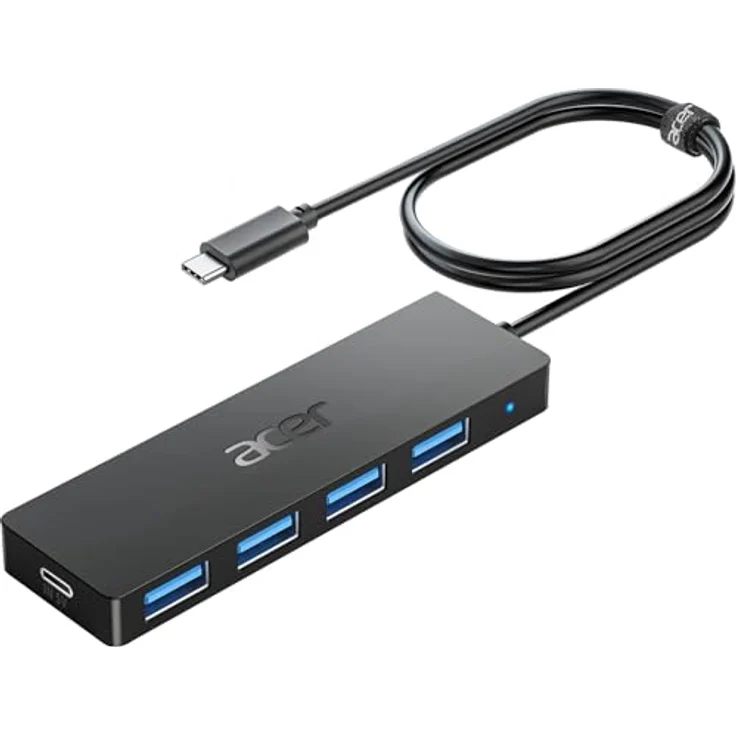 Acer USB C HUB 3.0, Ultra Slim Multiport Hub mit 4 Ports, USB-C-Stromversorgung, 120cm Kabel, für iPhone 15/16, MacBook, iPad Pro, PC, Laptop – Bild 1