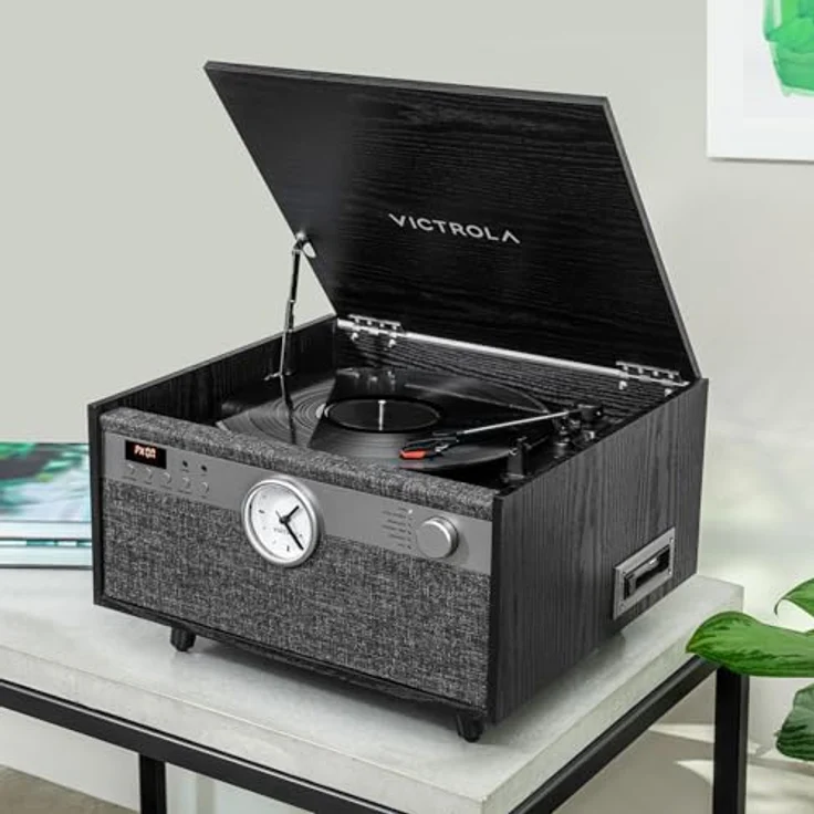 Victrola VTA-830SB-BLK-INT, Vollautomatischer Plattenspieler mit Bluetooth-Streaming, 3 Geschwindigkeiten und integriertem Kassettendeck, Schwarz – Bild 7